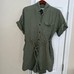 Madewell - Green Button-Up Romper with Belt